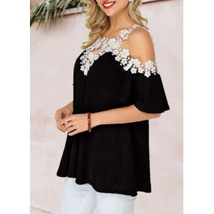 Strappy Cold Shoulder Lace Panel Blouse