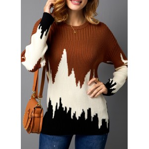 Color Block Rib Knit Pullover Sweater
