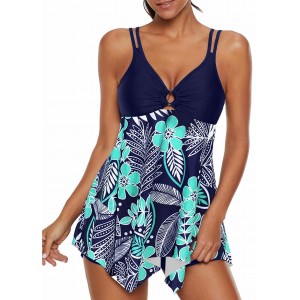 Open Back Flower Print Swimdress and Shorts