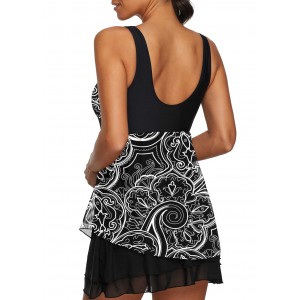 Scoop Back Mesh Patchwork Swimdress and Shorts