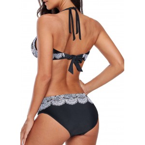 Tie Back Halter Neck Printed Bikini Set
