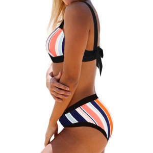 Tie Back Multicolor Striped Bikini Set