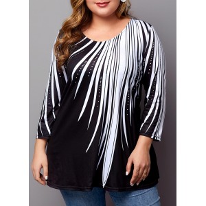 Plus Size Printed Contrast Panel T Shirt