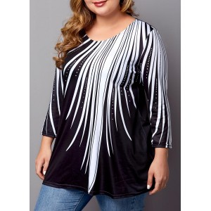 Plus Size Printed Contrast Panel T Shirt