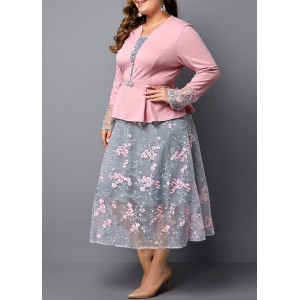 Plus size Peplum Waist Pink Dress