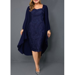Plus Size Chiffon Cardigan and Sleeveless Navy Blue Lace Dress