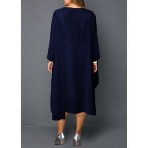 Plus Size Chiffon Cardigan and Sleeveless Navy Blue Lace Dress
