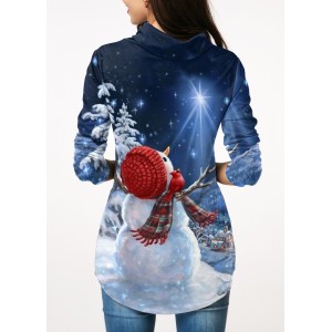 Christmas Print Long Sleeve Blue Sweatshirt