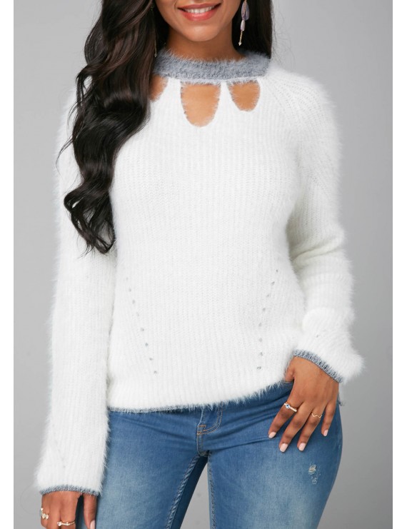 Keyhole Front Long Sleeve Pullover Sweater