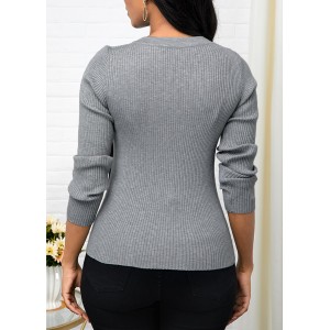 Inclined Button Light Grey Long Sleeve Sweater
