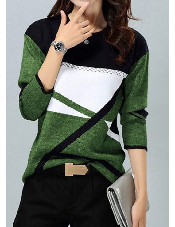 Geometric Pattern Long Sleeve Pullover Sweater