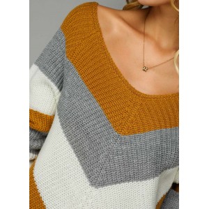 Chevron Pattern Asymmetric Hem Long Sleeve Sweater
