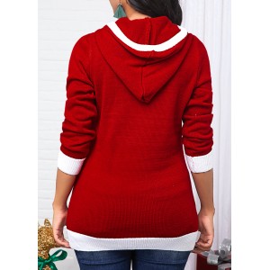 Sequin Embellished Hooded Collar Red Sweater
