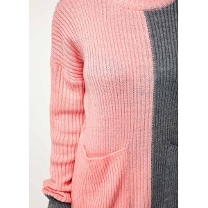 Color Block Side Slit Long Sleeve Sweater