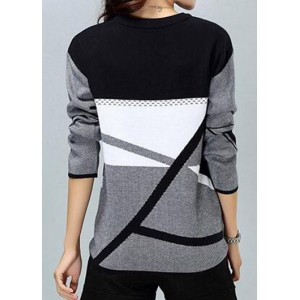 Round Neck Long Sleeve Stripe Pattern Sweater