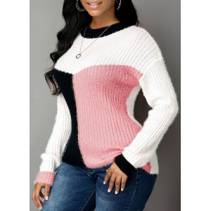 Pink Long Sleeve Round Neck Sweater