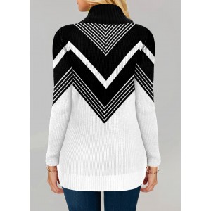Chevron Pattern High Neck Pullover Sweater