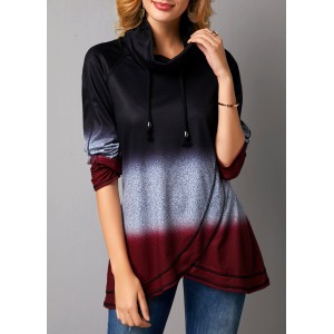 Color Block Long Sleeve Asymmetric Hem Sweatshirt