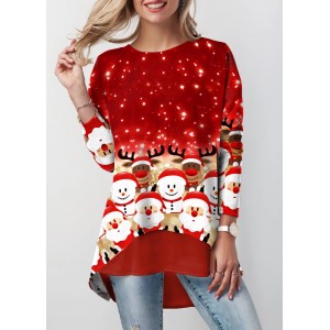 Layered Hem Christmas Print Long Sleeve Sweatshirt