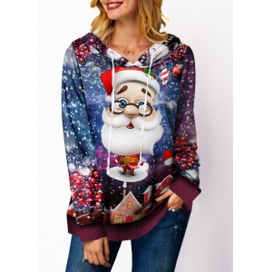 Santa Claus Print Drawstring Detail Long Sleeve Sweatshirt