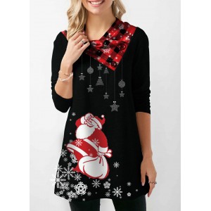 Santa Print Long Sleeve Button Embellished Christmas Sweatshirt