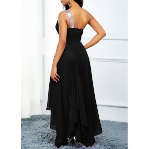 High Waist Asymmetric Hem One Shoulder Dress