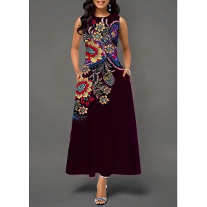 Tribal Print Sleeveless High Waist Dress