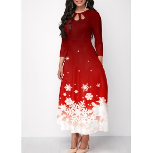 Christmas Snowflake Print Cutout Front Maxi Dress