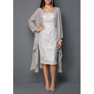 Open Front Top and Tie Back Lace Sheath Dress