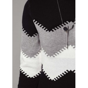 Long Sleeve Mock Neck Chevron Pattern Sweater Dress