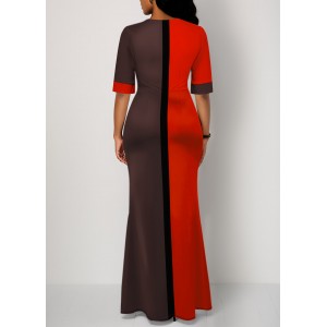 Half Sleeve Color Block Slit Front Dress