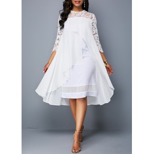 White Asymmetric Hem Lace Patchwork Casual Dress