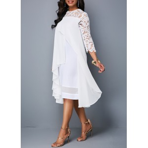 White Asymmetric Hem Lace Patchwork Casual Dress