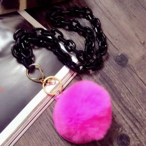 Metal Chain Pink Furry Ball Pendant Sweater Necklace