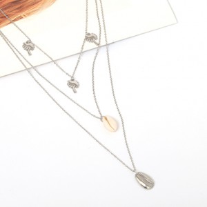 Silver Metal Layered Tree Shape Necklace