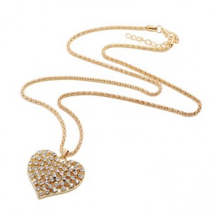 Rhinestone Detail Heart Shape Gold Metal Necklace