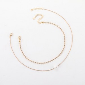Pearl Embellished Gold Metal Necklace for Lady
