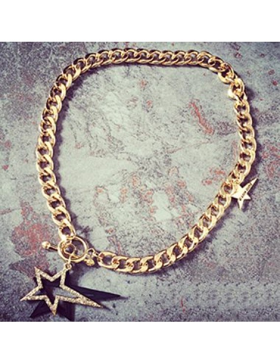 Gold Metal Curb Chain Star Pendant Necklace