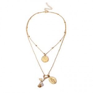 Coin Pendant Gold Metal Layered Necklace