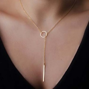 Woman Gold Metal Round Shape Lariat Necklace
