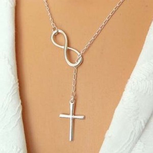 Infinity Shape Cross Pendant Silver Metal Necklace