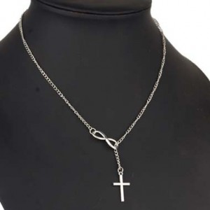 Infinity Shape Cross Pendant Silver Metal Necklace