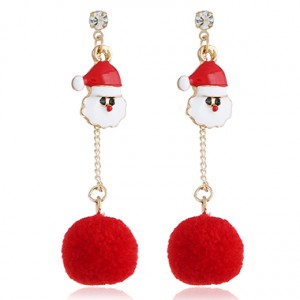 Hair Ball Pendant Santa Claus Red Earrings