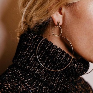 Women's Circle Shape Gold Metal Earrings