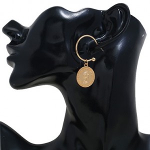 Coin Pendant Gold Metal Character Design Earring Set