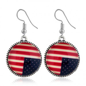 Round Shape American Flag Design Earrings
