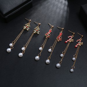 Christmas Design Pearl Embellished Metal Chain Earring Set