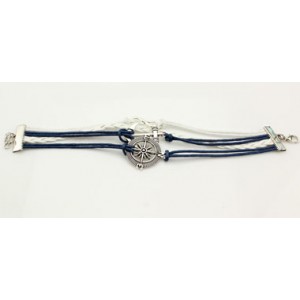 Anchor and Helm Decorated Faux Leather Braided Bracelet