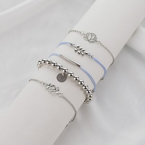 Silver Metal Lotus Design Bracelet Set