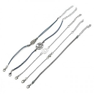 Heart Shape Silver Metal Bracelet Set